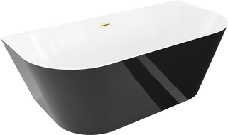 Mexen Oval Slim freistehende wandseitige Wanne 170 x 80 cm, weiß/schwarz, Überlauf gold gebürstet - 52661708075-55