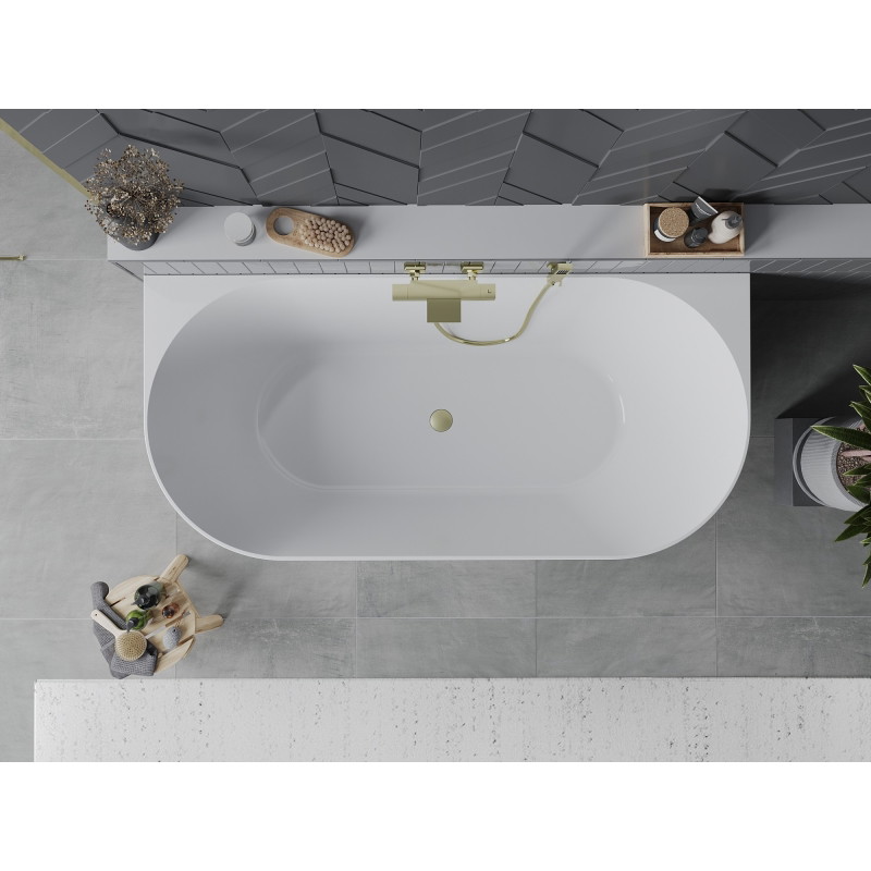 Mexen Oval Slim samostojeća kada uz zid 170 x 80 cm, bijela/crna, zlatni četkani preljev - 52661708075-55