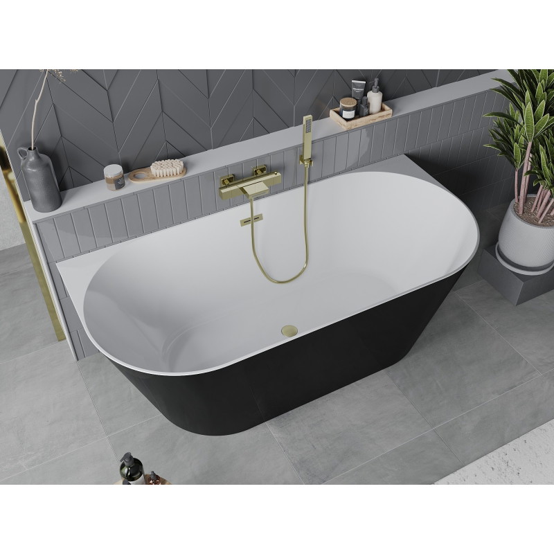 Mexen Oval Slim vabaltseisev ääre juures vann 170 x 80 cm, valge/must, kuldne harjatud ülevool - 52661708075-55