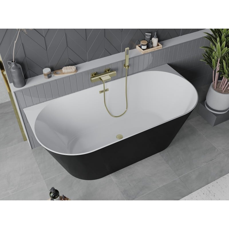 Mexen Oval Slim wanna wolnostojąca przyścienna 170 x 80 cm, biała/czarna, przelew złoty szczotkowany - 52661708075-55