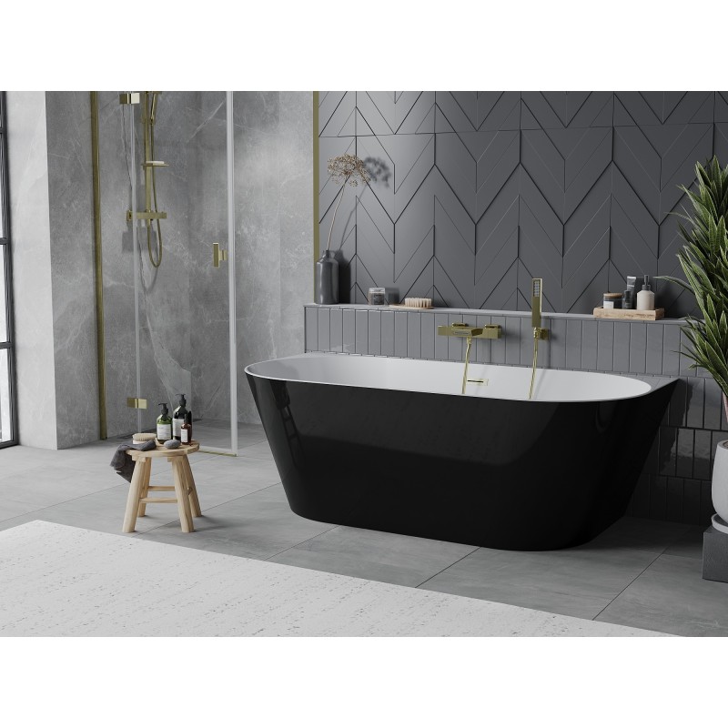 Mexen Oval Slim wanna wolnostojąca przyścienna 170 x 80 cm, biała/czarna, przelew złoty szczotkowany - 52661708075-55