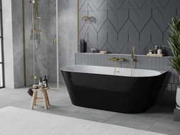 Mexen Oval Slim freistehende wandseitige Wanne 170 x 80 cm, weiß/schwarz, Überlauf gold gebürstet - 52661708075-55