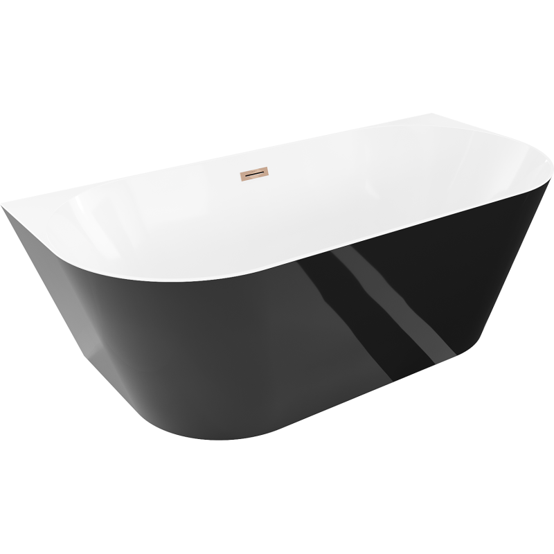 Mexen Oval Slim vrijstaande badkuip tegen de muur 170 x 80 cm, wit/zwart, overloop roségoud - 52661708075-60
