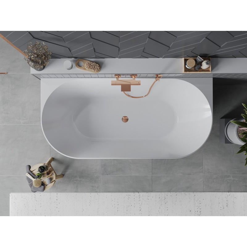 Mexen Oval Slim wanna wolnostojąca przyścienna 170 x 80 cm, biała/czarna, przelew różowe złoto - 52661708075-60