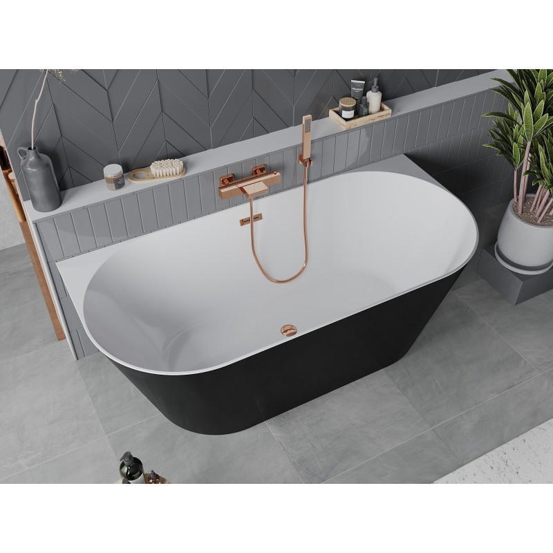 Mexen Oval Slim wanna wolnostojąca przyścienna 170 x 80 cm, biała/czarna, przelew różowe złoto - 52661708075-60