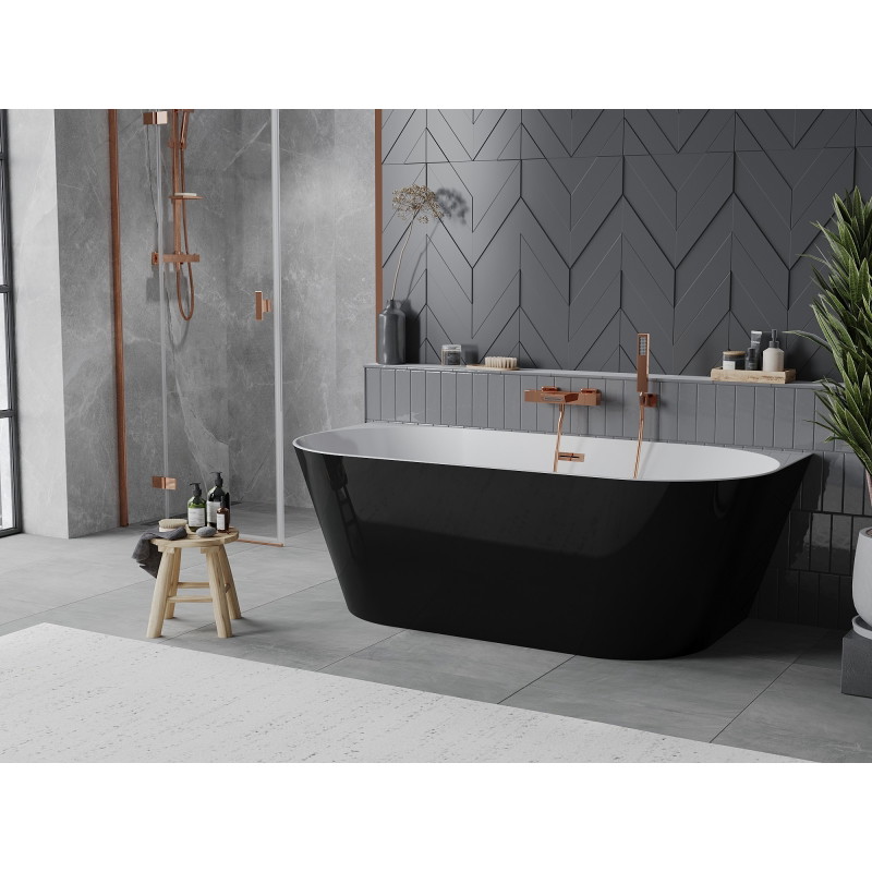 Mexen Oval Slim wanna wolnostojąca przyścienna 170 x 80 cm, biała/czarna, przelew różowe złoto - 52661708075-60