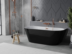 Mexen Oval Slim freistehende Vorwand-Badewanne 170 x 80 cm, weiß/schwarz, Überlauf Roségold - 52661708075-60