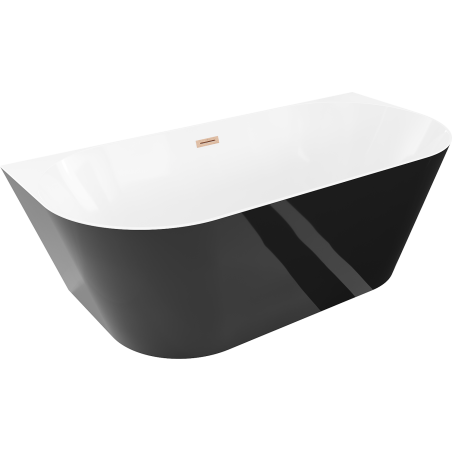 Mexen Oval Slim freestanding wall bathtub 170 x 80 cm, white/black, brushed copper overflow - 52661708075-65