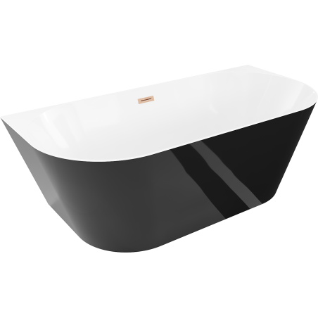 Mexen Oval Slim freistehende an der Wand Badewanne 170 x 80 cm, weiß/schwarz, Überlauf gebürstetes Kupfer - 52661708075-65