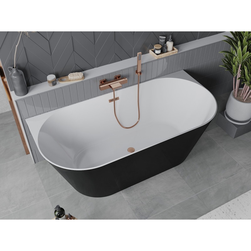 Mexen Oval Slim wanna wolnostojąca przyścienna 170 x 80 cm, biała/czarna, przelew miedź szczotkowana - 52661708075-65