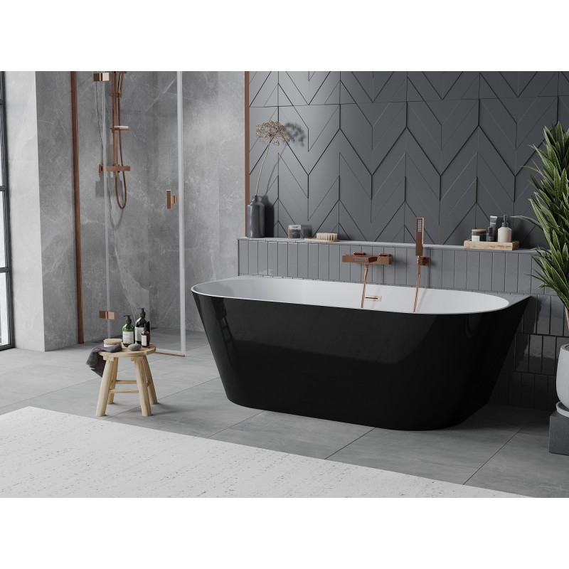 Mexen Oval Slim wanna wolnostojąca przyścienna 170 x 80 cm, biała/czarna, przelew miedź szczotkowana - 52661708075-65
