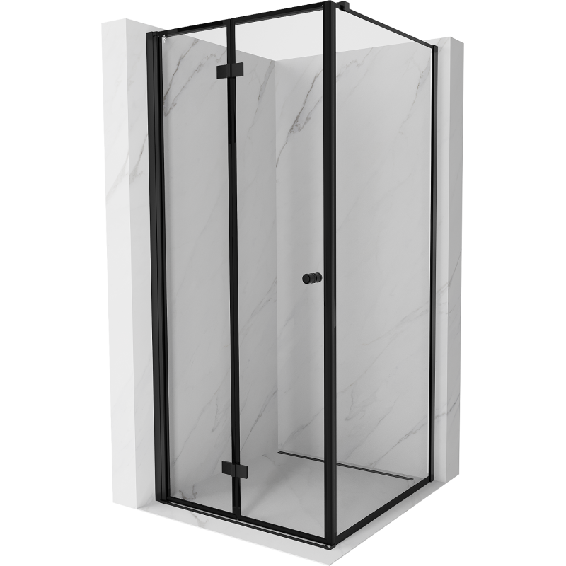 Mexen Mist-F opvouwbare douchecabine links 90 x 90 cm, zwart frame, zwart - 8A6T-090-090-70-70-L