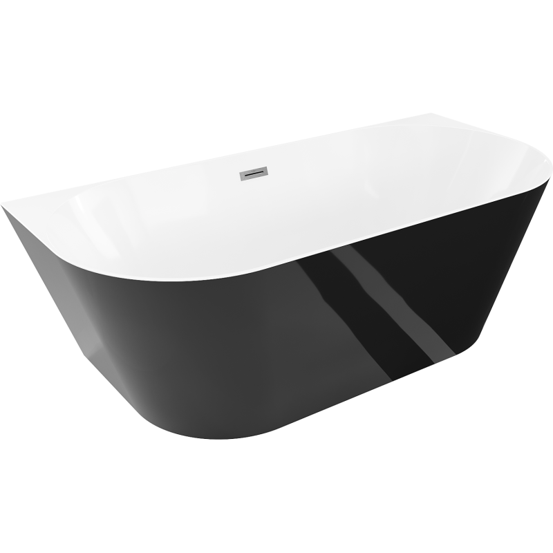 Mexen Oval Slim freistehende Vorwand-Badewanne 170 x 80 cm, weiß/schwarz, Überlauf gun gray gebürstet - 52661708075-66