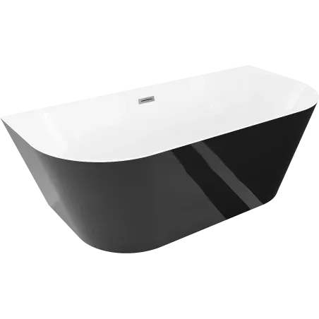 Mexen Oval Slim freestanding back-to-wall bathtub 170 x 80 cm, white/black, brushed gun gray overflow - 52661708075-66