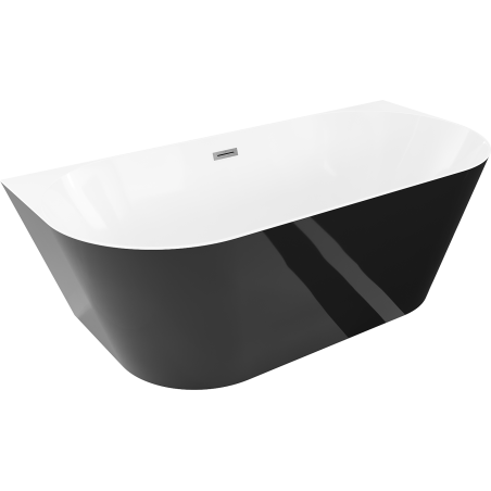 Mexen Oval Slim freistehende Vorwand-Badewanne 170 x 80 cm, weiß/schwarz, Überlauf gun gray gebürstet - 52661708075-66