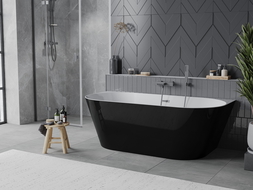Mexen Oval Slim wanna wolnostojąca przyścienna 170 x 80 cm, biała/czarna, przelew gun gray szczotkowany - 52661708075-66