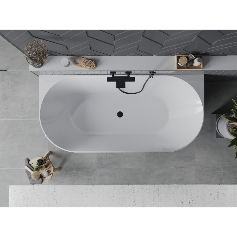 Mexen Oval Slim freestanding wall-adjacent bathtub 170 x 80 cm, white/black, black overflow - 52661708075-70