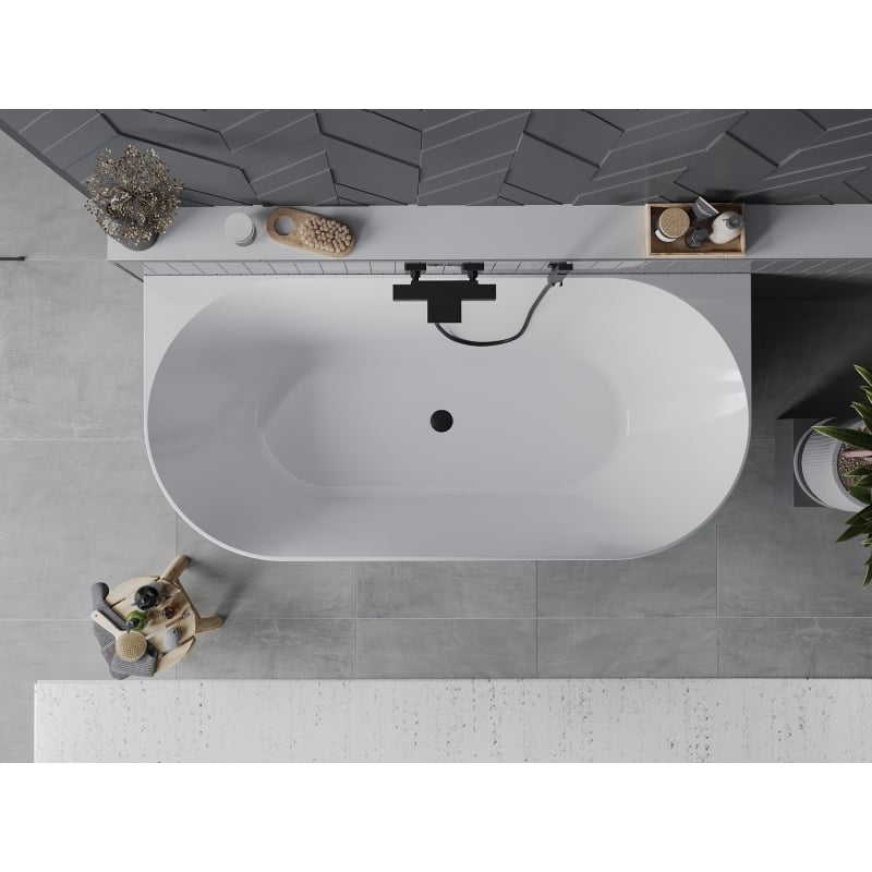 Mexen Oval Slim vann vabal ajamis, vastu seina 170 x 80 cm, valge/must, must ülevool - 52661708075-70