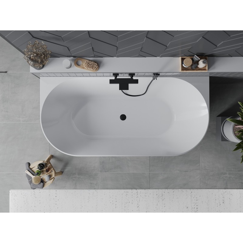 Mexen Oval Slim wanna wolnostojąca przyścienna 170 x 80 cm, biała/czarna, przelew czarny - 52661708075-70
