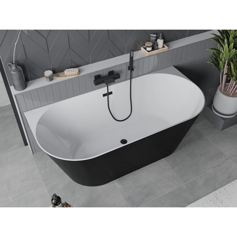 Mexen Oval Slim baignoire autoportante murale 170 x 80 cm, blanc/noir, trop-plein noir - 526817MEX--52661708075-70-70