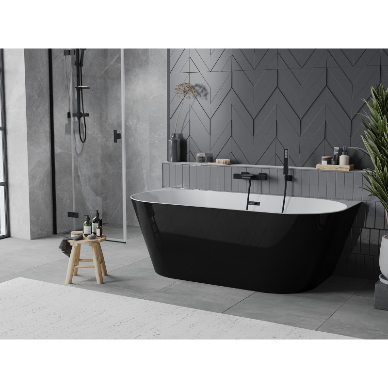 Mexen Oval Slim freestanding wall-adjacent bathtub 170 x 80 cm, white/black, black overflow - 52661708075-70