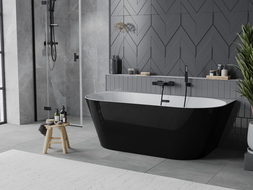 Mexen Oval Slim baignoire autoportante adossée 170 x 80 cm, blanche/noire, trop-plein noir - 52661708075-70