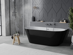 Mexen Oval Slim freistehende an der Wand montierte Badewanne 170 x 80 cm, weiß/schwarz, Überlauf Gun Metal - 52661708075-95