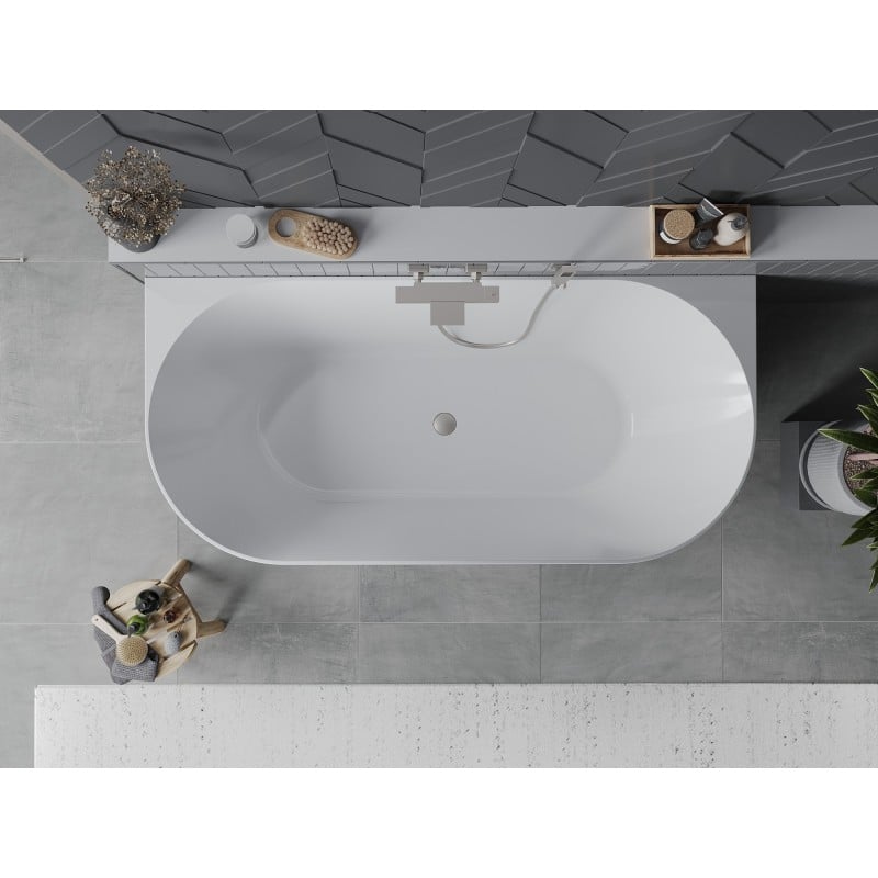 Mexen Oval Slim baignoire autoportante adossée 170 x 80 cm, blanc/noir, trop-plein nickel brossé - 52661708075-97
