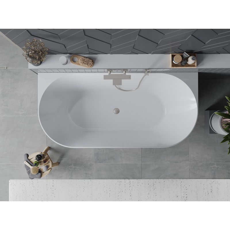 Mexen Oval Slim vasca da bagno indipendente a parete 170 x 80 cm, bianca/nera, troppopieno nichel spazzolato - 52661708075-97