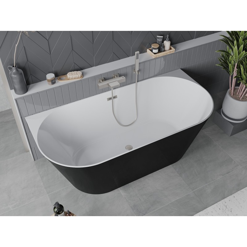 Mexen Oval Slim wanna wolnostojąca przyścienna 170 x 80 cm, biała/czarna, przelew nikiel szczotkowany - 52661708075-97