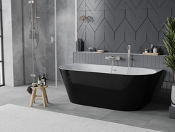 Mexen Oval Sim freestanding back-to-wall bathtub 170 x 80 cm, white/black, brushed nickel overflow - 52661708075-97