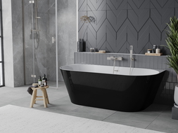 Mexen Oval Slim vasca da bagno freestanding a parete 170 x 80 cm, bianca/nera, troppopieno nichel spazzolato - 52661708075-97