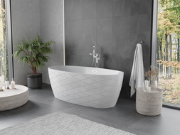 Mexen Olea freistehende gerillte Badewanne 170 x 80 cm, weiß, Überlauf Chrom - 52821708000-01