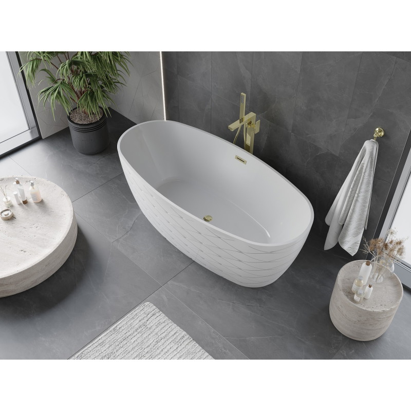 Mexen Olea wanna wolnostojąca wzór 170 x 80 cm, biała, przelew złoty - 52821708000-50