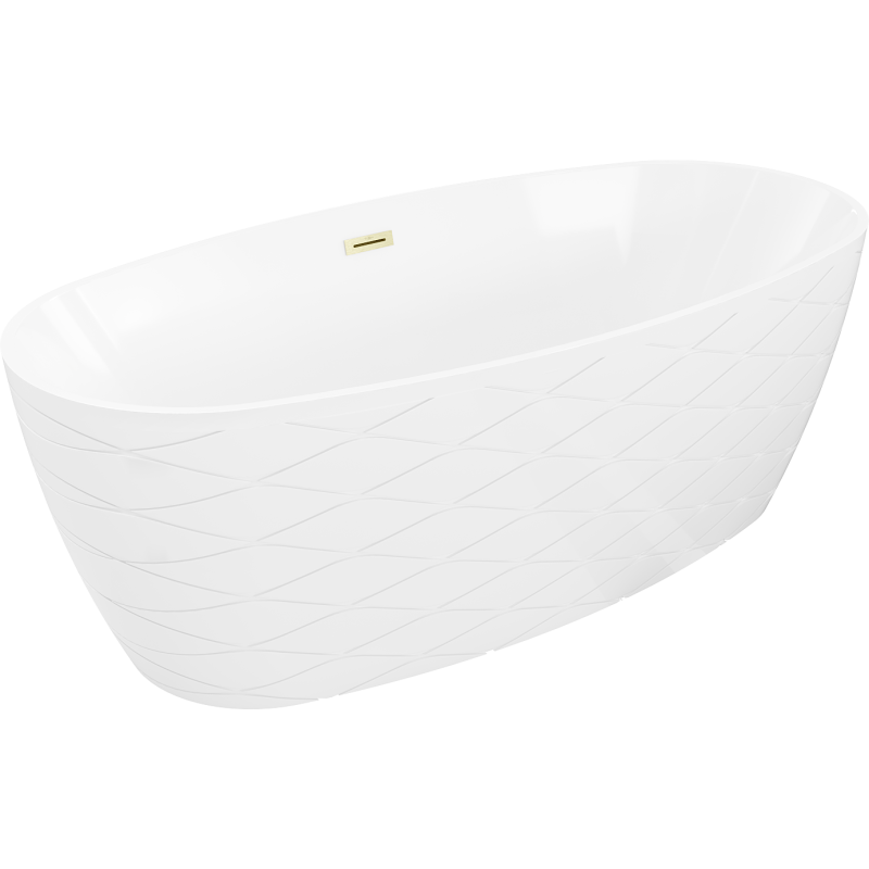 Mexen Olea baignoire autoportante motif 170 x 80 cm, blanche, trop-plein doré brossé - 52821708000-55