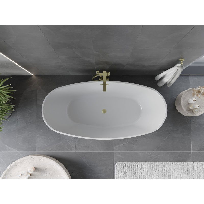 Mexen Olea vasca da bagno autoportante modello 170 x 80 cm, bianca, troppopieno oro spazzolato - 52821708000-55
