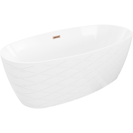 Mexen Olea freistehende gerillte Badewanne 170 x 80 cm, weiß, Überlauf Roségold - 52821708000-60