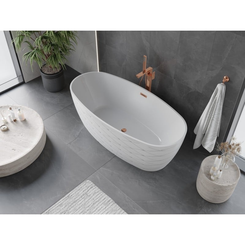 Mexen Olea vasca da bagno indipendente design 170 x 80 cm, bianca, troppo pieno oro rosa - 52821708000-60