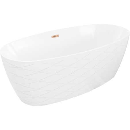 Mexen Olea freistehende geriffelte Badewanne 170 x 80 cm, weiß, Überlauf gebürstetes Kupfer - 52821708000-65