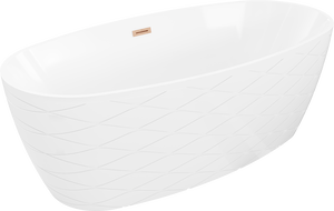 Mexen Olea freistehende geriffelte Badewanne 170 x 80 cm, weiß, Überlauf gebürstetes Kupfer - 52821708000-65