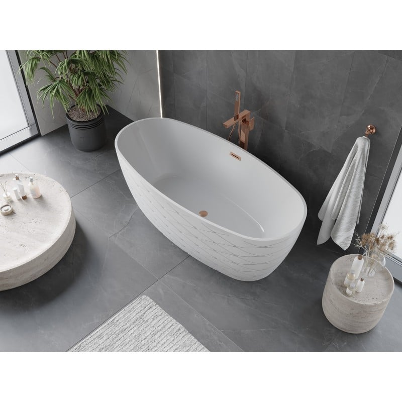 Mexen Olea freestanding bath pattern 170 x 80 cm, white, brushed copper overflow - 52821708000-65