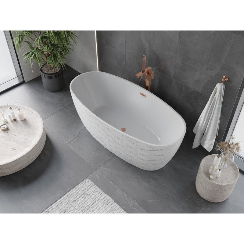 Mexen Olea vasca da bagno autoportante modello 170 x 80 cm, bianca, troppo pieno rame spazzolato - 52821708000-65