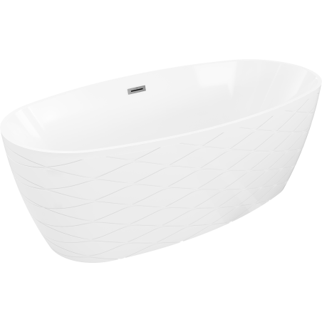 Mexen Olea freistehende, gerillte Badewanne 170 x 80 cm, weiß, Überlauf gun gray gebürstet - 52821708000-66