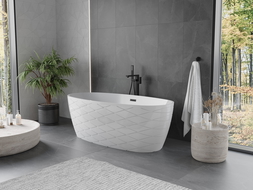 Mexen Olea freistehende gerippte Badewanne 170 x 80 cm, weiß, schwarzer Überlauf - 52821708000-70