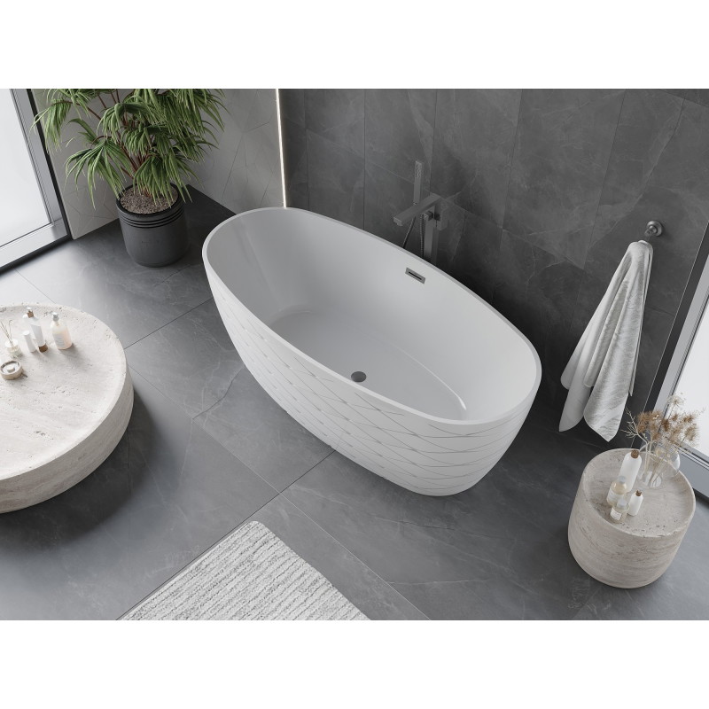 Mexen Olea wanna wolnostojąca wzór 170 x 80 cm, biała, przelew gun metal - 52821708000-95