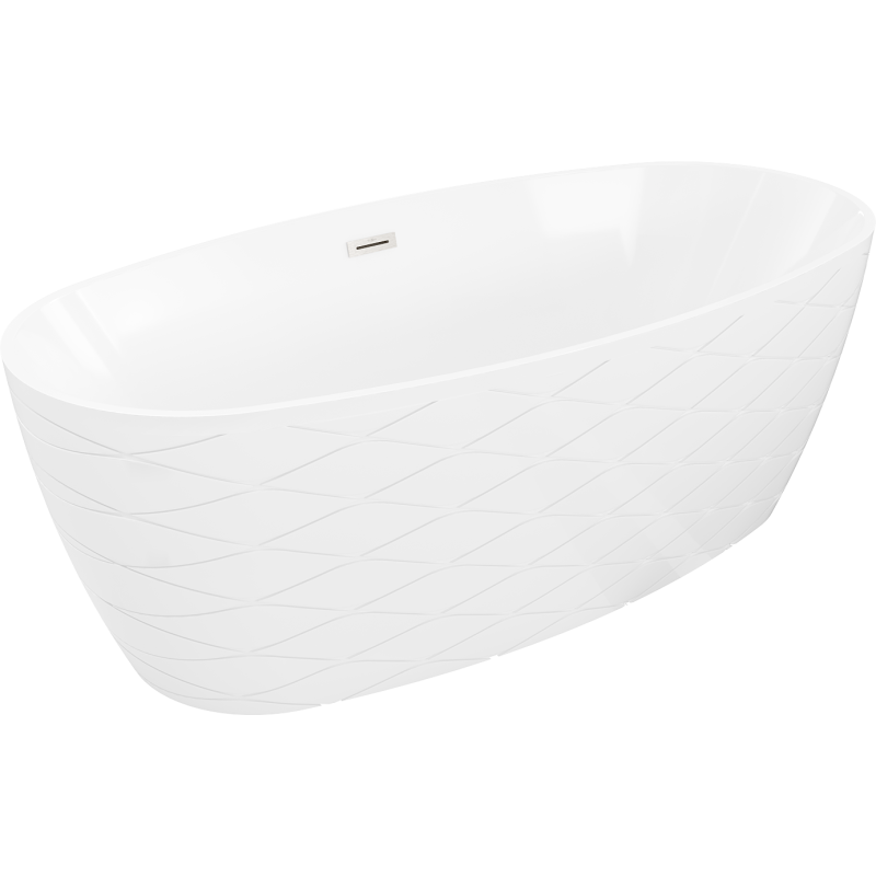 Mexen Olea vrijstaande badkuip patroon 170 x 80 cm, wit, overloop geborsteld nikkel - 52821708000-97