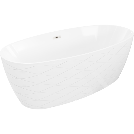 Mexen Olea freistehende gerillte Badewanne 170 x 80 cm, weiß, Überlauf gebürstetes Nickel - 52821708000-97