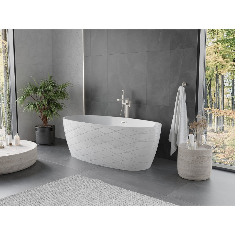 Mexen Olea wanna wolnostojąca wzór 170 x 80 cm, biała, przelew nikiel szczotkowany - 52821708000-97