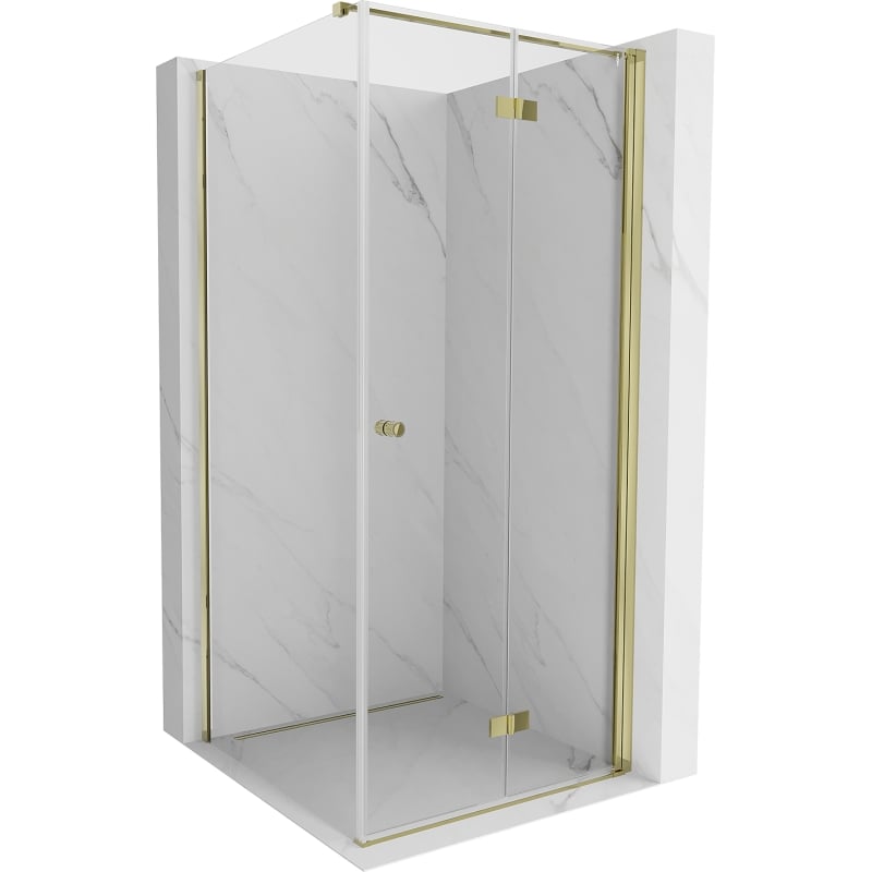 Mexen Mist-F preklopna desna tuš kabina 100 x 100 cm, prozirna, zlatna - 8A6T-100-100-50-00-P