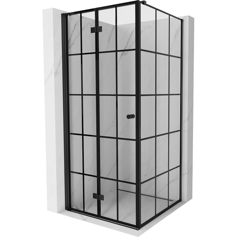 Mexen Mist-F T faltbare Duschkabine links 85 x 85 cm, schwarze Gitter, schwarz - 8A6T-085-085-70-77-L